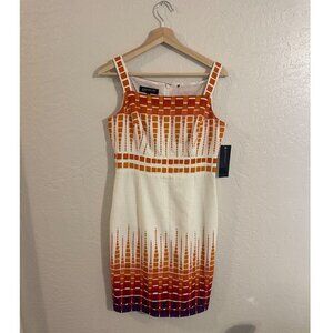 Y NWT Jones New York 100% Orange Cotton Carnival Of Color Structured Mini Dress
